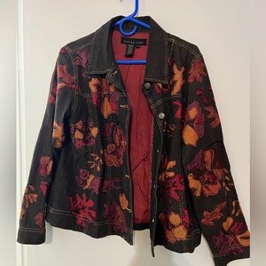 Alexis & Avery Red Silk Lined Embroidered Jean Style Jacket